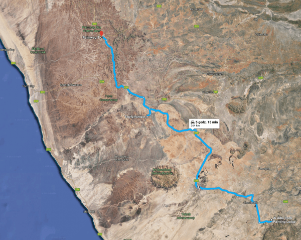trasa Ai Aiba Painting Lodge -> Uis -> Twyfelfontein -> Palmwag Camp